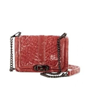 Rebecca Minkoff | Chevron Quilted Velvet Crossbody Shoulder Bag Purse in Pink